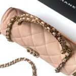 Chanel Flap Bag Phone Holder With Chain Crossbody 7.1in/ 18cm Light Apricot Gold Hardware For Women - Image 8