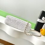 Chanel Kelly Sequin Top Handle Bag 7.8in/ 19cm White Gold Hardware For Women - Image 6