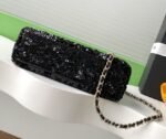 Chanel Kelly Sequin Top Handle Bag 7.8in/ 19cm Black Gold Hardware For Women - Image 5