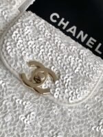 Chanel Kelly Sequin Top Handle Bag 7.8in/ 19cm White Gold Hardware For Women - Image 7