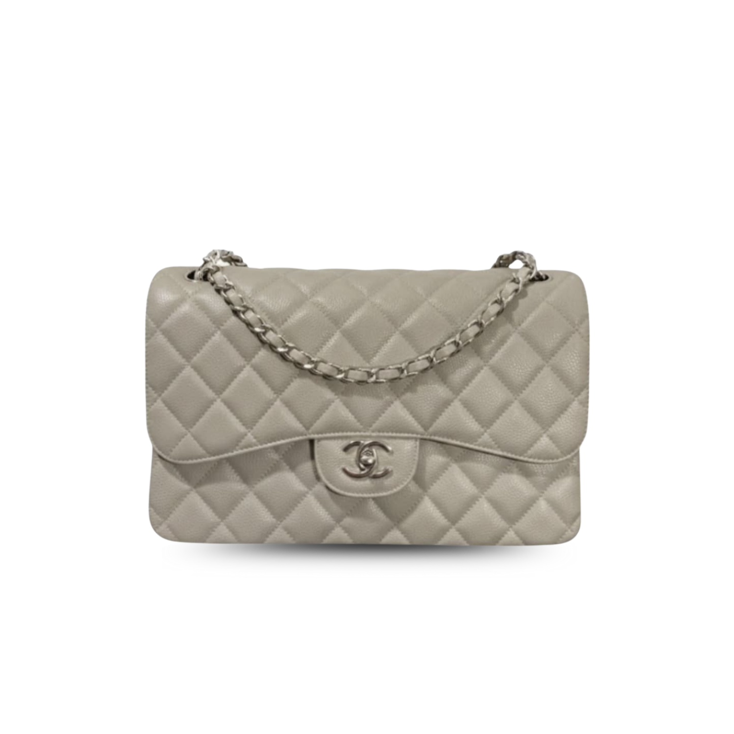 chanel-large-classic-handbag-silver-hardware-grey-11-8in-30cm.png Chanel Classic Large Crossbody Bag 11.8in/ 30cm Grey Silver Hardware For Women - Image 1