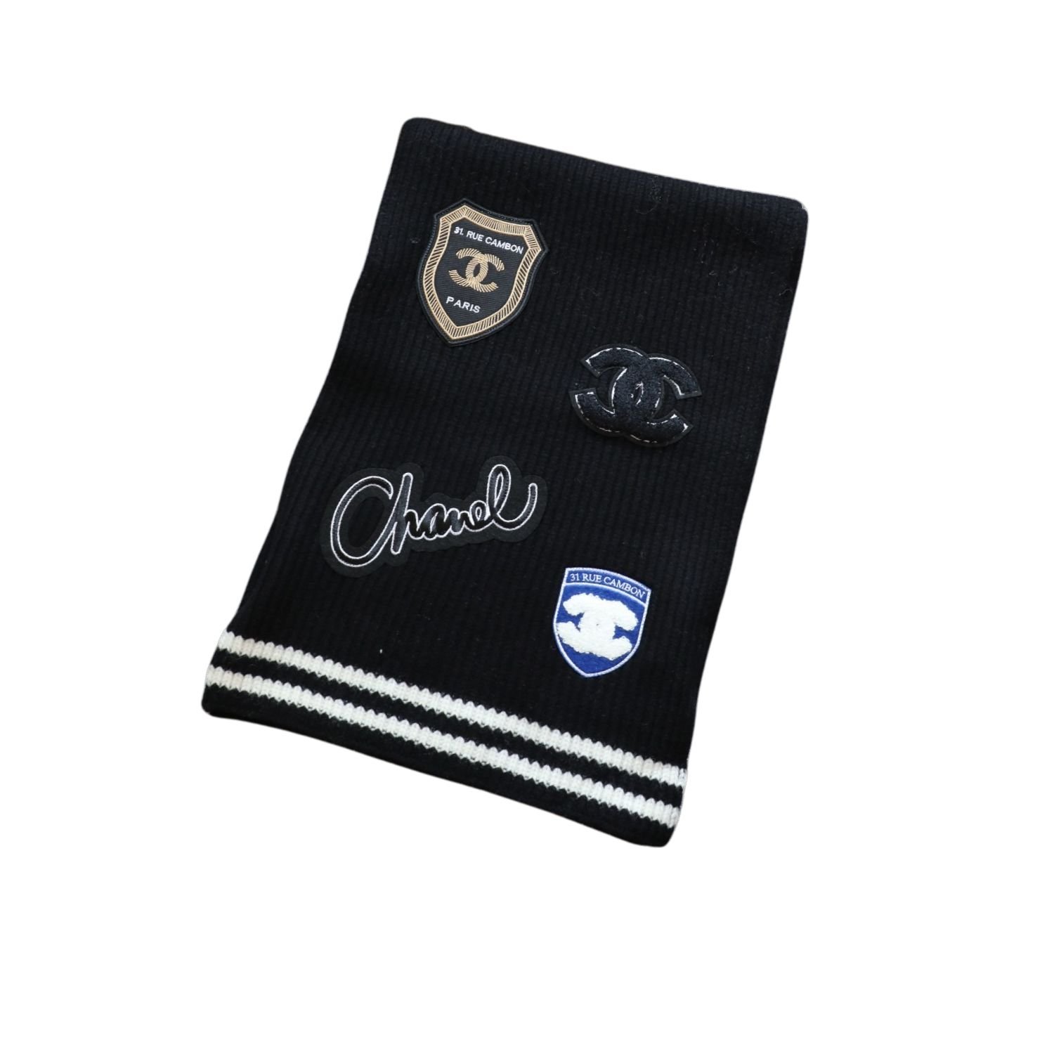 chanel-len.jpg Chanel Stamp Knitted Scarf Black 180cm/71in For Women - Image 1