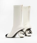 Chanel Mid-Calf Boots White/Black For Women G46776-B22203-U4187 - Image 4