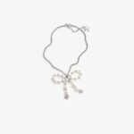 Chanel Bow Pendant Necklace Silver Pearly White For Women - ABG210-B21707-U2865
