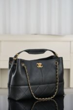 Chanel Small Shopping Tote Bag 14.2in/ 36cm Black Gold Hardware For Women - Image 4