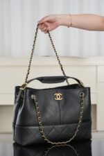 Chanel Small Shopping Tote Bag 14.2in/ 36cm Black Gold Hardware For Women - Image 5