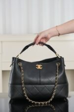 Chanel Small Shopping Tote Bag 14.2in/ 36cm Black Gold Hardware For Women - Image 6