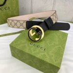 Gucci GG Supreme Belt With Interlocking G Buckle Beige/Ebony GG Supreme And Black , Gucci Belt