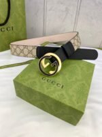 Gucci GG Supreme Belt With Interlocking G Buckle Beige/Ebony GG Supreme And Black , Gucci Belt