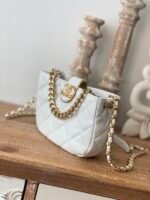 Chanel Small Hobo Bag Gold Hardware White - Image 6