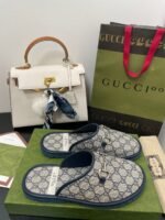 Gucci Men's GG Slipper With Horsebit Blue For Men GG Shoes ‎694249 96G60 4073 - Image 5
