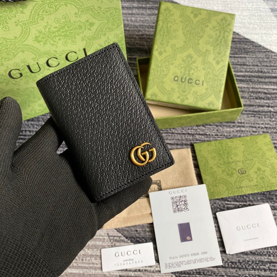 ddeccde8.jpg Gucci GG Marmont Card Case Black with Gold Toned Hardware 4.5in/11cm GG 547075 DJ20T 1000 - Image 1