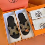 Hermes Izmir Sandals Black/ Beige For Men - Image 2
