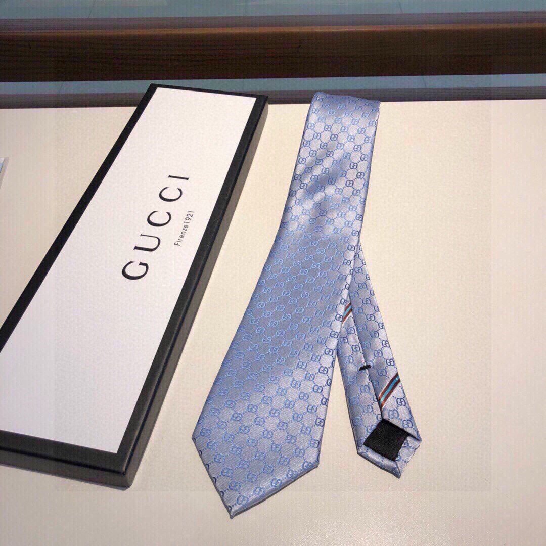 e01fa65b.jpg Gucci GG Pattern Silk Tie Sky Blue GG Men Tie 456520 4B002 4968 - Image 1