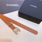 Chanel Brown Belt With Double C Buckle Gold-Toned and Strass Metal Women Belt