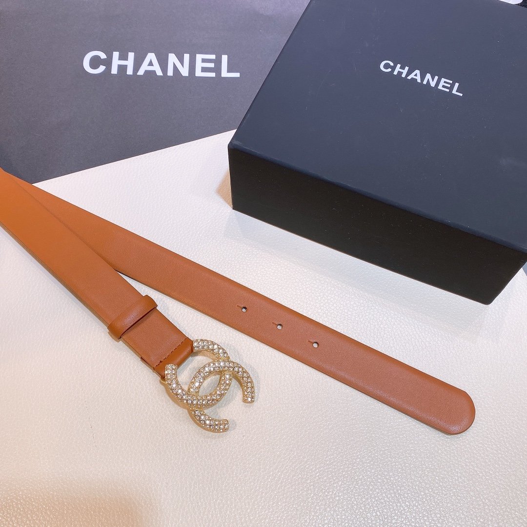 e14577f7.jpeg Chanel Brown Belt With Double C Buckle Gold-Toned and Strass Metal Women Belt - Image 1