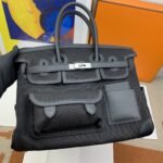 Hermes Birkin Cargo 35 Top Handle Bag 13.8in/ 35cm Black Silver Hardware For Women - Image 3