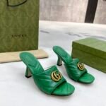 Gucci Double G Slide Sandal Chevron Matelasse Green For Women GG ‎674839 BKO00 3120
