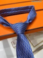 Hermes Tie 7 Horseshoes Tie Blue Hermes Men Tie - Image 3