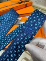 Hermes Crane Motif Tie Blue Hermes Men Tie - Image 3