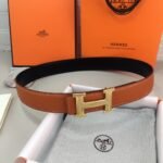 Hermes H Guillochee Belt Buckle & Reversible Orange For Women, Women Belt - Image 6