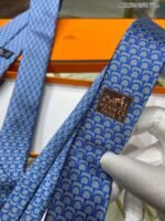 Hermes Tie 7 Horseshoes Tie Blue Hermes Men Tie - Image 2