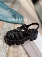 Prada Foam Rubber Sandals Black For Women 2.2in/55mm PRD 1X853M_3LKK_F0002_F_055 - Image 2