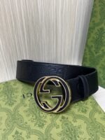 Gucci GG Marmont Circle Buckle Belt Black Leather With Gold Trim 40mm - Image 2