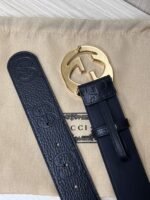 Gucci GG Marmont Circle Buckle Belt Black Leather With Gold Trim 40mm - Image 3
