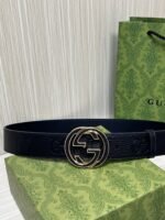 Gucci GG Marmont Circle Buckle Belt Black Leather With Gold Trim 40mm - Image 5