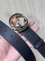 Gucci GG Marmont Circle Buckle Belt Black Leather With Gold Trim 40mm - Image 6