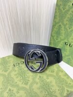 Gucci GG Marmont Circle Buckle Belt Black Leather With Silver Trim 40mm - Image 4