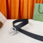 Gucci GG Pebbled Monogram Belt Black With Silver Crystal Buckle 40mm - Image 6