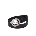 Gucci GG Pebbled Monogram Belt Black With Silver Crystal Buckle 40mm