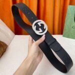 Gucci GG Pebbled Monogram Belt Black With Silver Crystal Buckle 40mm - Image 3