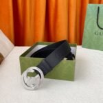 Gucci GG Pebbled Monogram Belt Black With Silver Crystal Buckle 40mm - Image 2