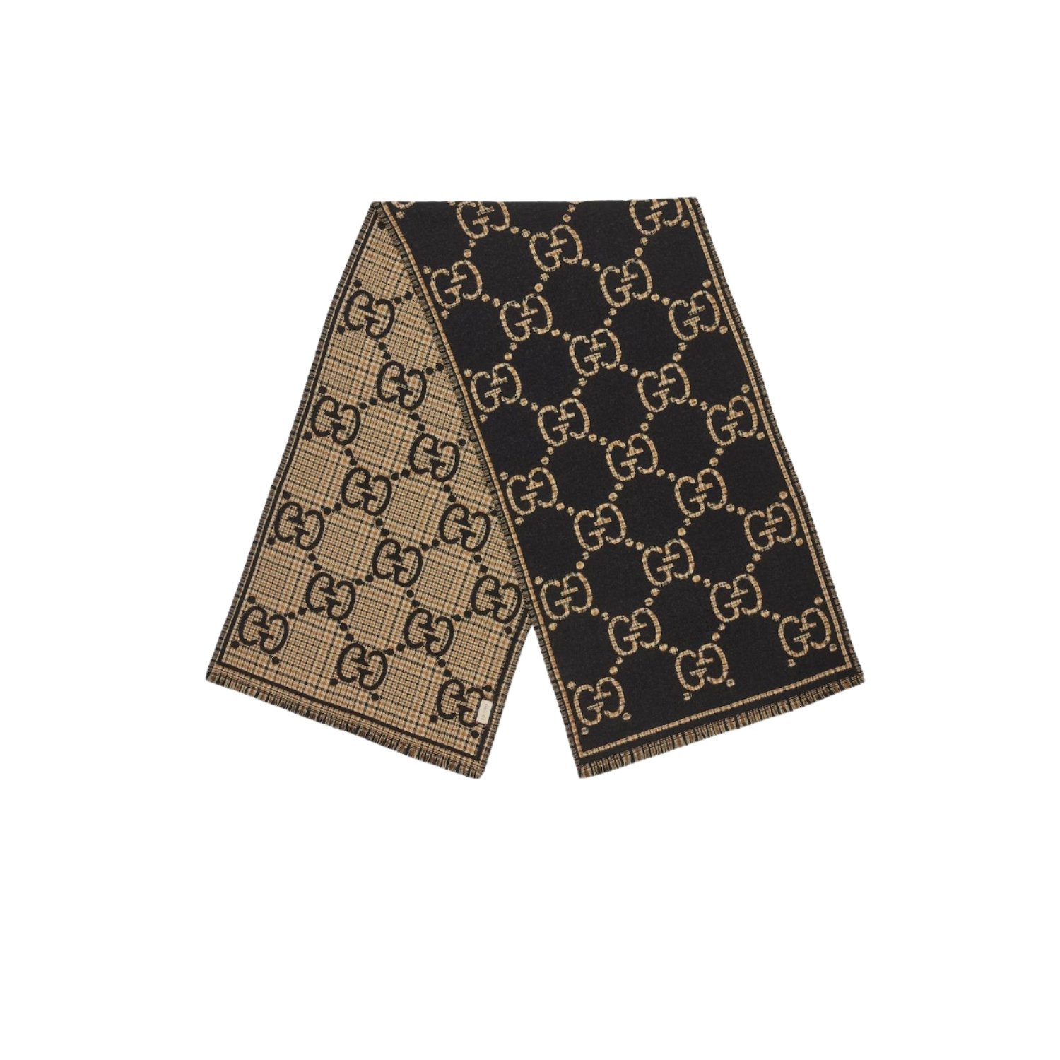 gucci-gg-jacquard-scarf-1-2.jpg Gucci Check GG Scarf Black And Beige 70.8in/180cm 660025 4G386 1079 - Image 1