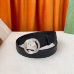 Gucci Monogram Belt Black With Silver Crystal Buckle 40mm - Image 3