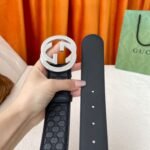 Gucci Monogram Belt Black With Silver Crystal Buckle 40mm - Image 5