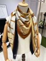 Gucci Heritage Print Silk Scarf Dark Brown And Beige 140cm/55in For Women - Image 6