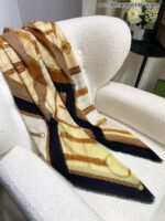 Gucci Heritage Print Silk Scarf Dark Brown And Beige 140cm/55in For Women - Image 8