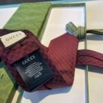Gucci Monogram Interlocking G Jacquard Burgundy Tie For Men - Image 5