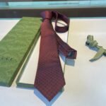 Gucci Monogram Interlocking G Jacquard Burgundy Tie For Men - Image 8