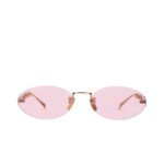 Gucci Oval Frame Sunglasses Solid Light Pink With Gold Toned Metal Frame - 820505 I3330 8059 - Image 3