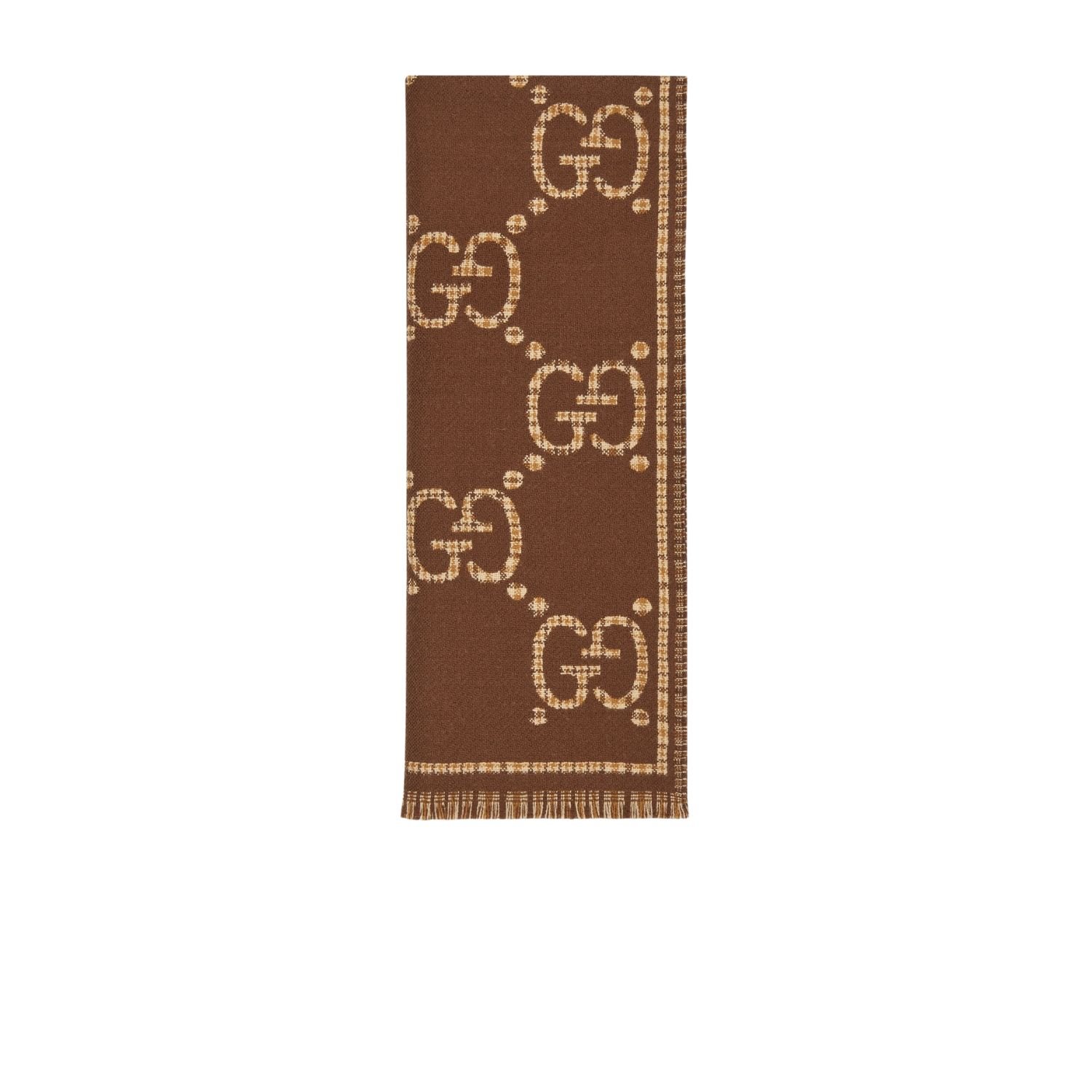 gucci-scarf-10.jpg Gucci GG Wool Scarf Brown And Beige 180cm/71in For Women - 660025 4G386 2579 - Image 1