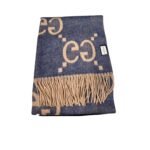 Gucci Cashmere Jacquard Scarf Blue And Beige 200cm/79in For Women