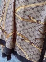 Gucci Silver Thread Ribbon Scarf Brown 200cm/79in For Women - Image 4