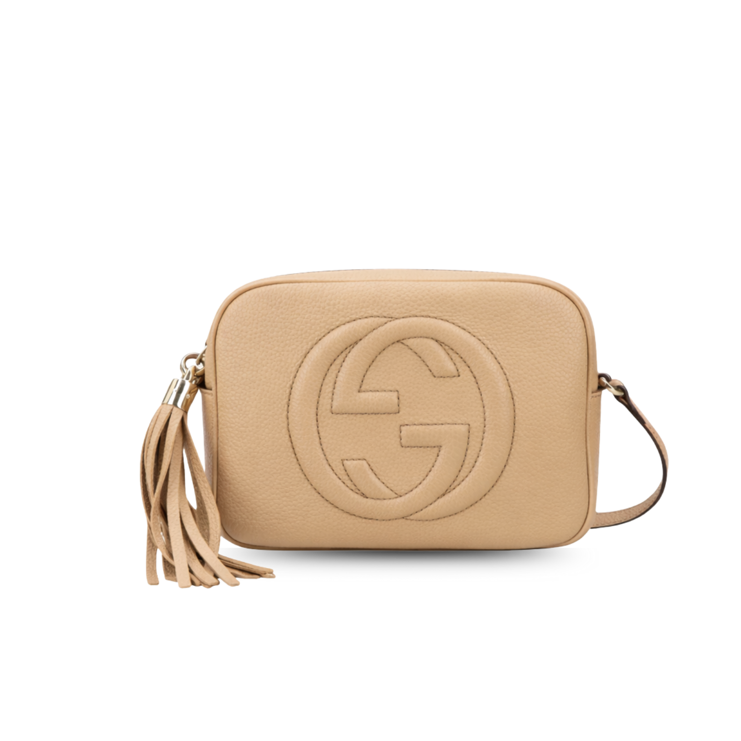 gucci-soho-small-disco-bag-beige-8in-21cm-1.png Gucci Soho Disco Small Crossbody Bag 8in/ 21cm Beige Gold Hardware For Women GG 308364 - Image 1