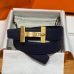 Hermès “H-Zip” 38mm Reversible Belt Navy Blue & Black - Image 2