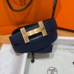 Hermès “H-Zip” 38mm Reversible Belt Navy Blue & Black - Image 4